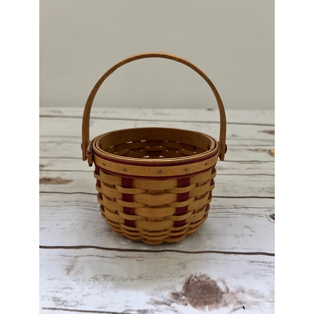 Longaberger Basket Natural Red Woven Wood Round Small 2004 Small